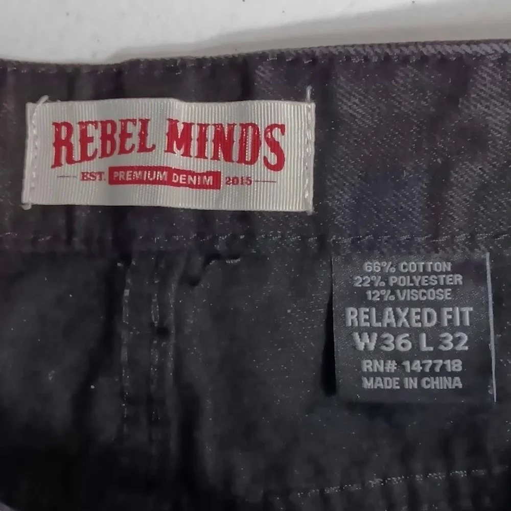 Rebel Minds Jeans Mens 36x32 Black Wash Relaxed Straight Denim‎ Pants Casual